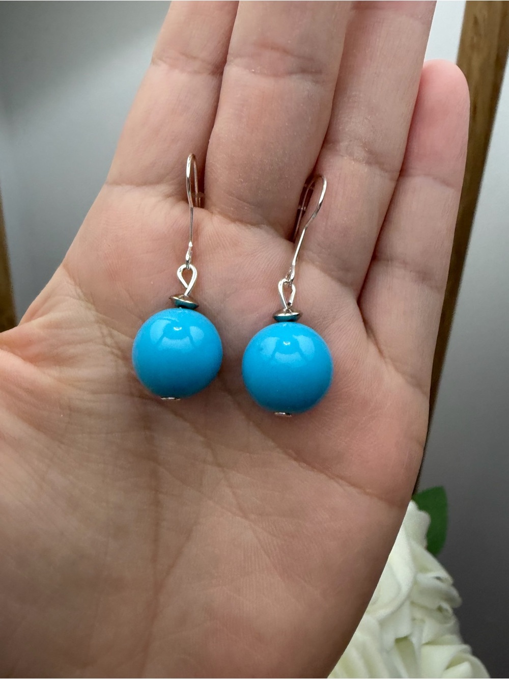 Turquoise Blue Bead Drop Earrings - Elegant Women's Jewelry